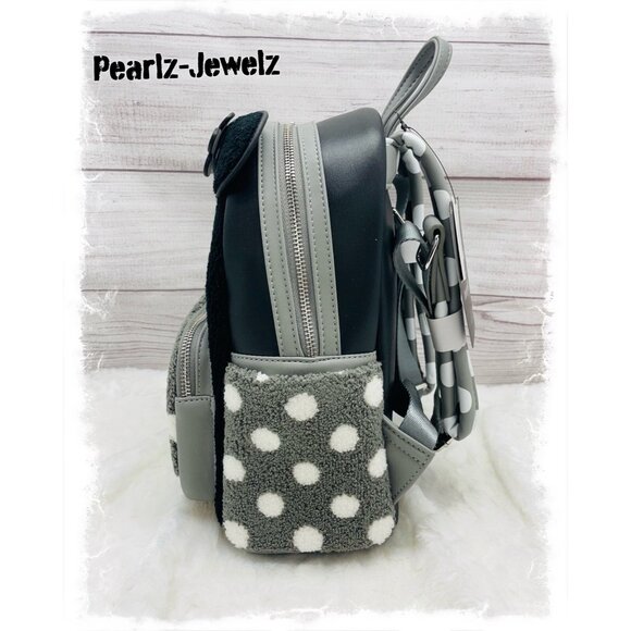 Loungefly Disney Minnie Mouse Vintage Black White Gray Polka Dots Backpack NWT main image 6